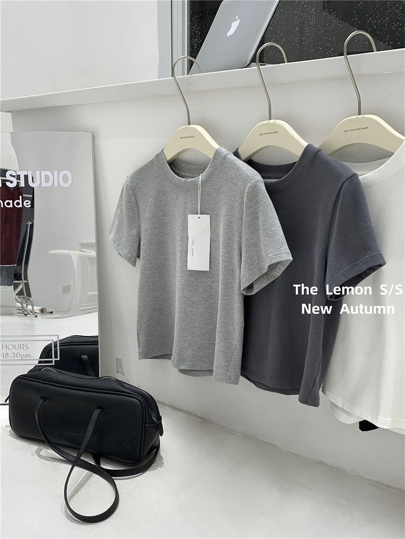 

The Lemon Sanding ort sve T-irt Boting irt Women Trendy Ins Korean Sle Loose Simple Inner wear Top