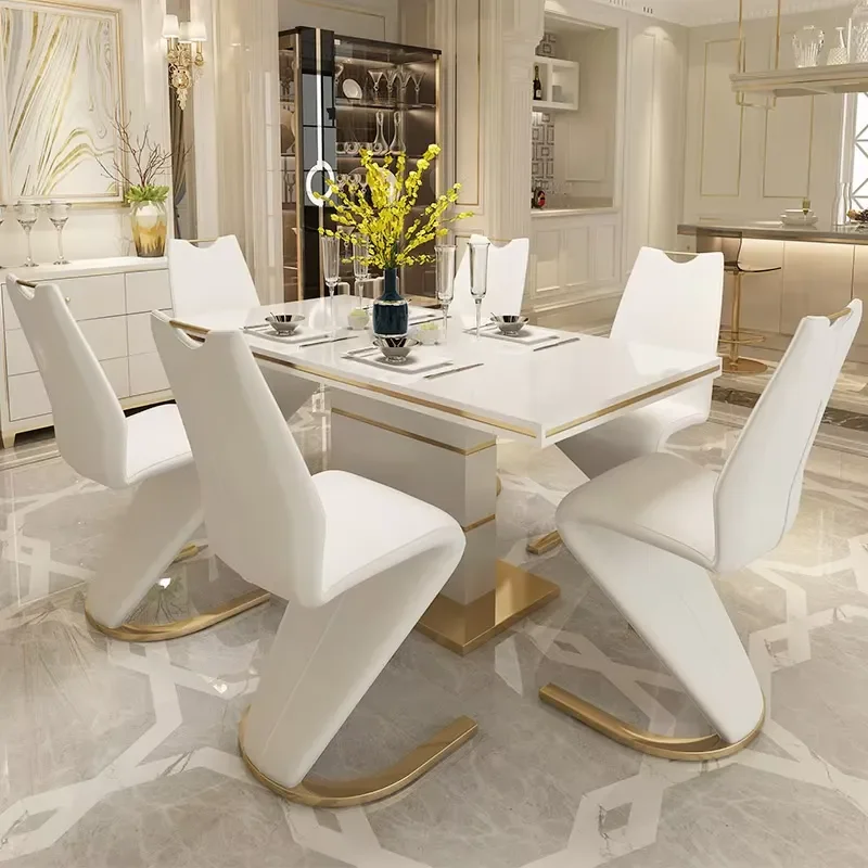 Wholesale French Style Extendable Size Table and 6 Fabric Leather Dining Chairs Dining Room Set Modern Dining Table