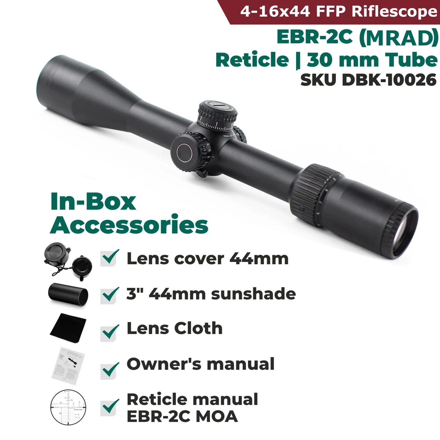 100% Original Tactical Optics 4-16x44 First Focal Plane FFP Riflescopes 30mm Tube EBR-2C (MRAD) Reticle Rifle Scope Lunetas