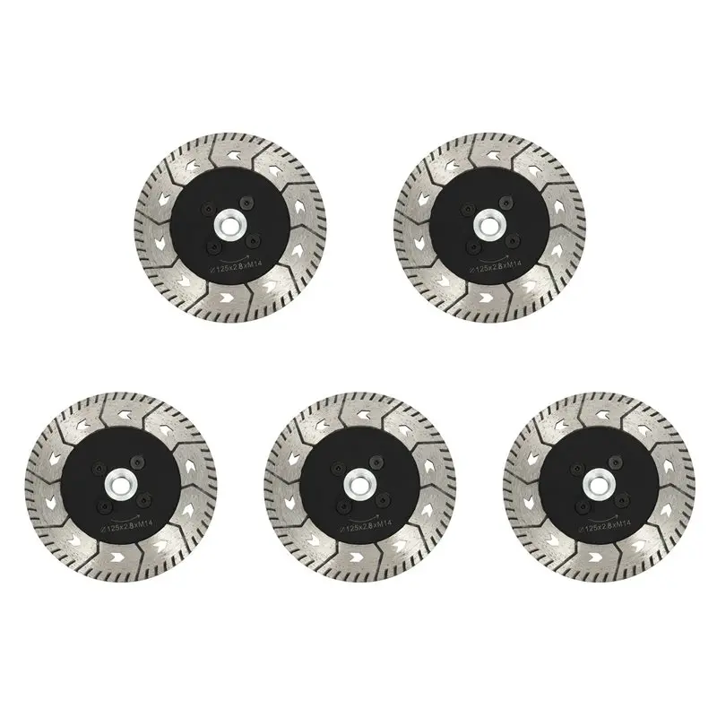 AS94-5Pcs 125 x 2.8mm M14 Disco de corte de diamante de doble cara, tipo afilado, con brida