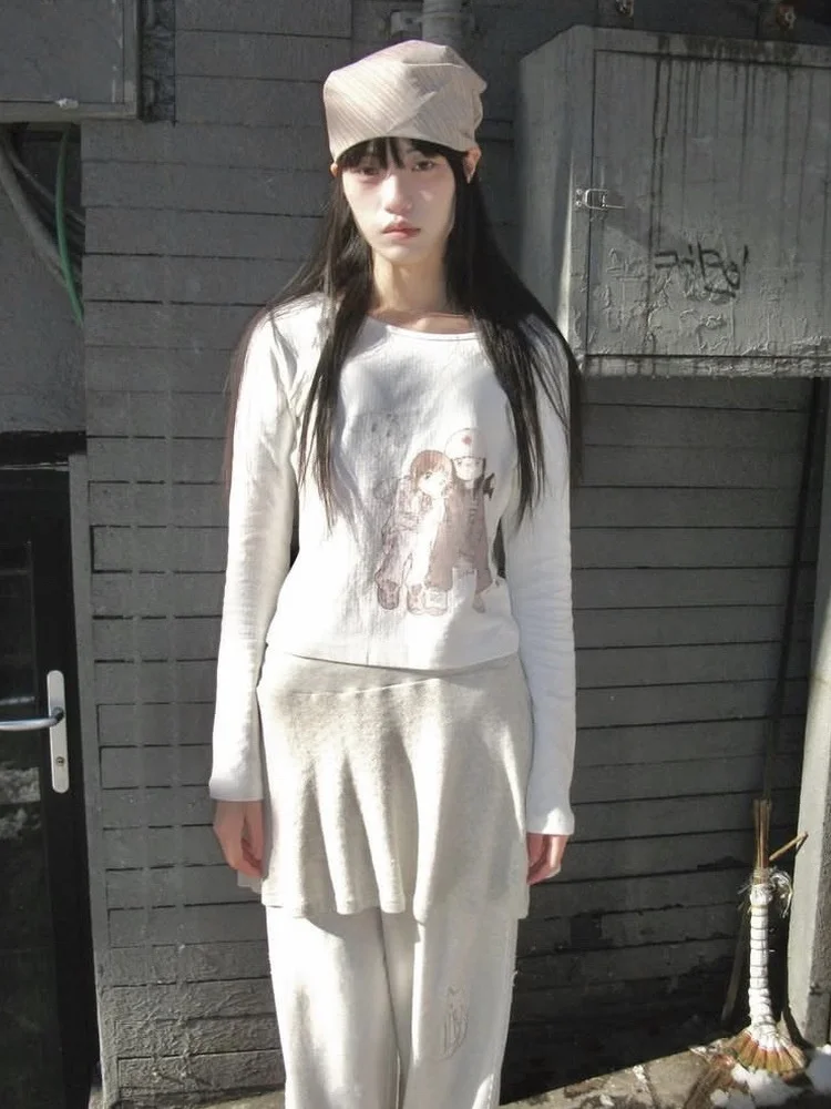 

Женская футболка Juba Collaborative с длинным рукавом и круглым вырезом, с цифровым принтом, весна 2026, удобная, дышащая, из хлопка, повседневный топ