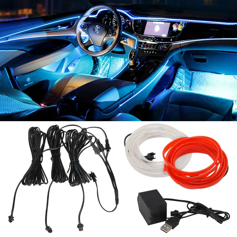 Hot Sale 1M/2M/3M door combination link Car Interior Lighting LED Strip Decoration Wire Rope Tube Line flexible Neon part Light