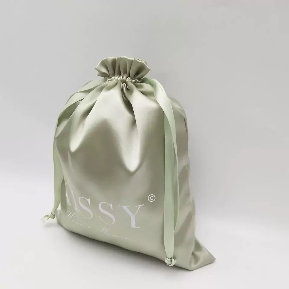 Cool Summer Satin Drawstring Gift Bag Light Mint Green Fabric Reusable Goodie Bag For Beach Pool Birthday Party Guest Souvenir - view 2