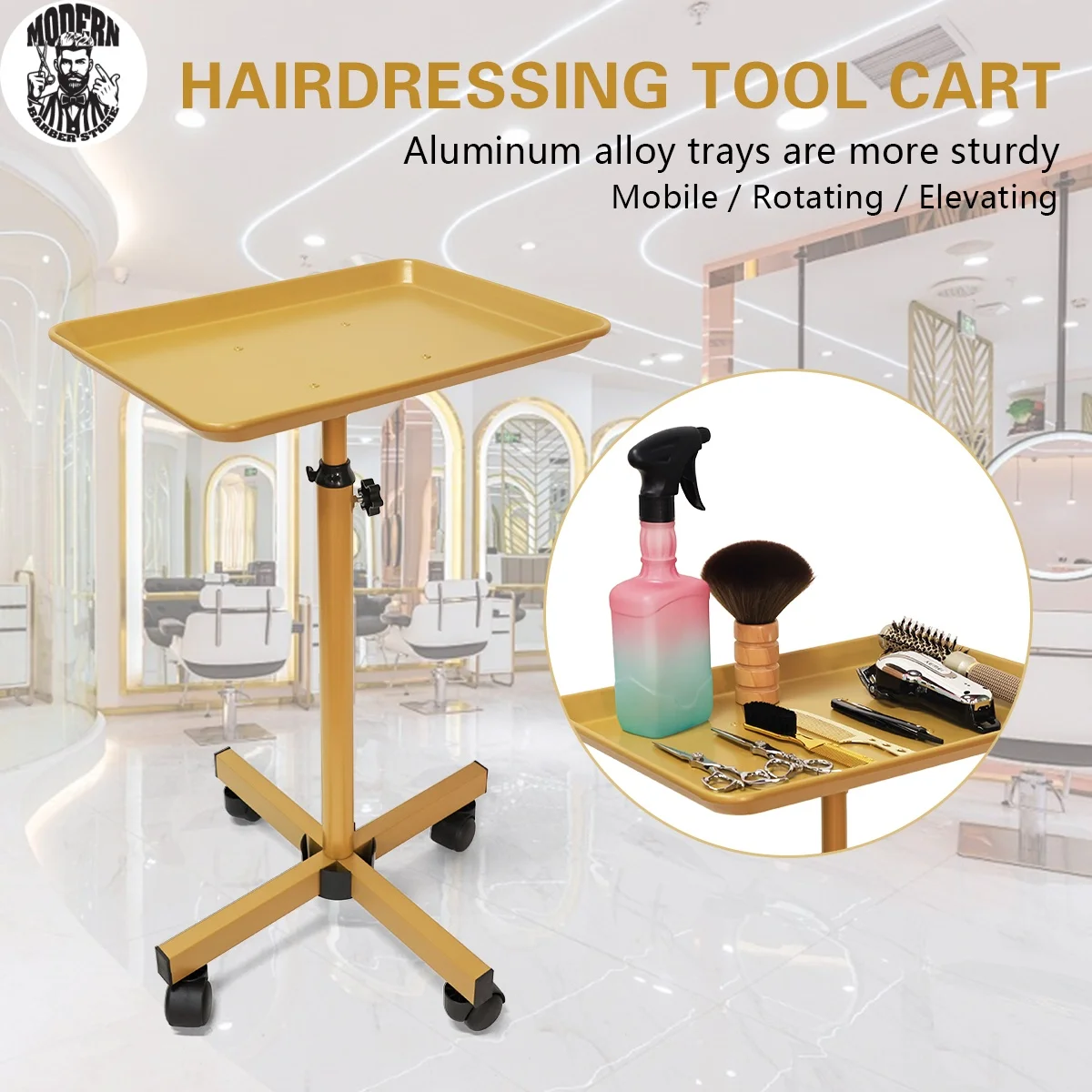 Adjustable Salon Barber Service Rolling Tray Hairdresser Cart Hair Beauty SPA Multifunctional Cart Storage Stand Hair Styling