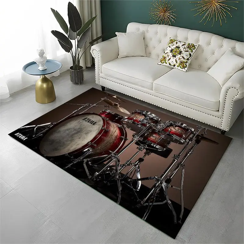 Retro Drum Set Music Instruments Drum Kit Large Area Rug Non-slip Durable Carpet for Bedroom Living Room Sofa Doormat Home Decor