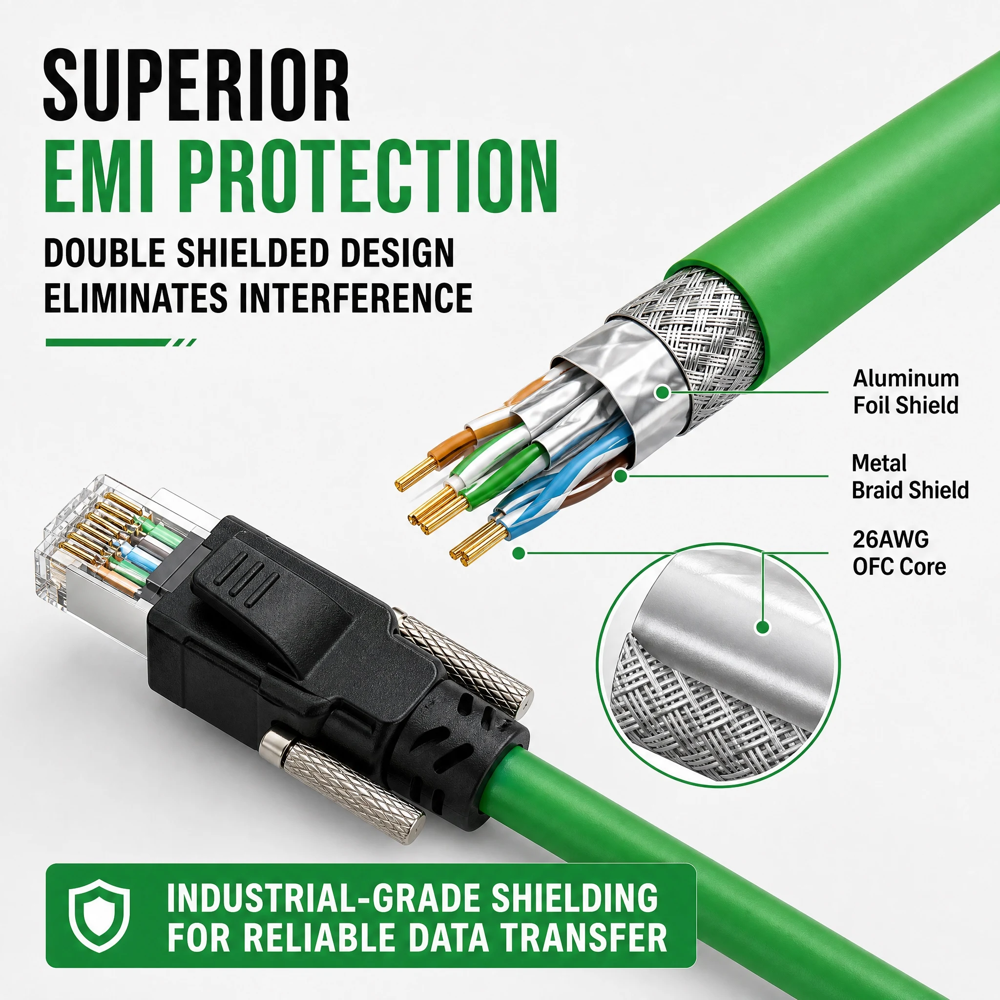 0.5‑30M Industrial Camera Ethernet CAT6A Cable IP67 Waterproof RJ45 Double Shielded Network Cable for Robot Automation Equipment