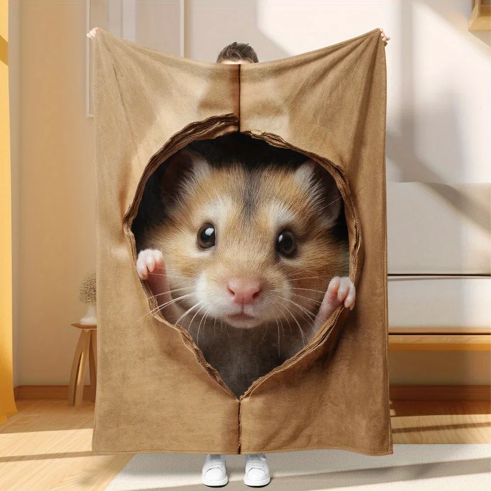 Cute Pet Face Blanket Novelty Animal Head Throw Cover Peep Hole Cozy Xmas Gift for Kids Baby Hamster Playtime