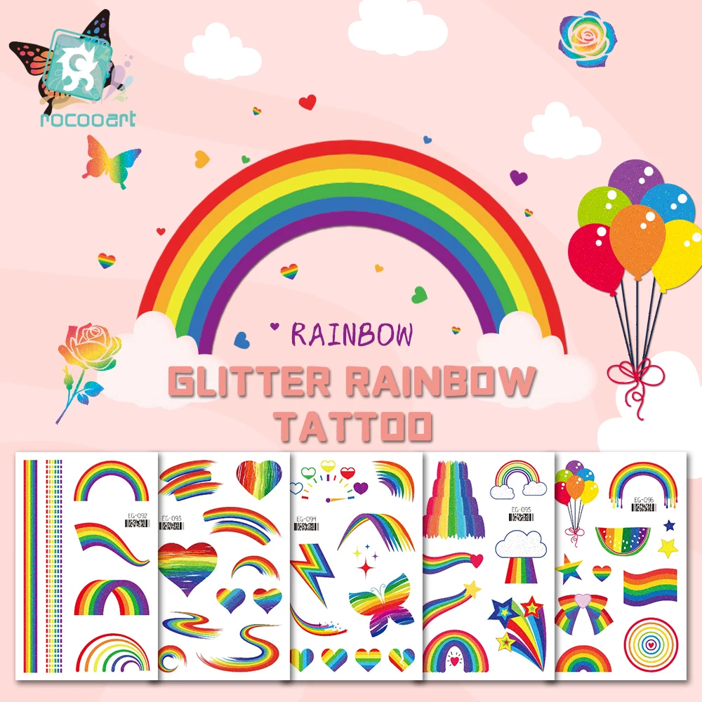 

100PCS+ Kids Glitter Rainbow Temporary Tattoos Pride Tattoos Butterfly Heart Rainbow Tattoos for Pride Party Favors Children
