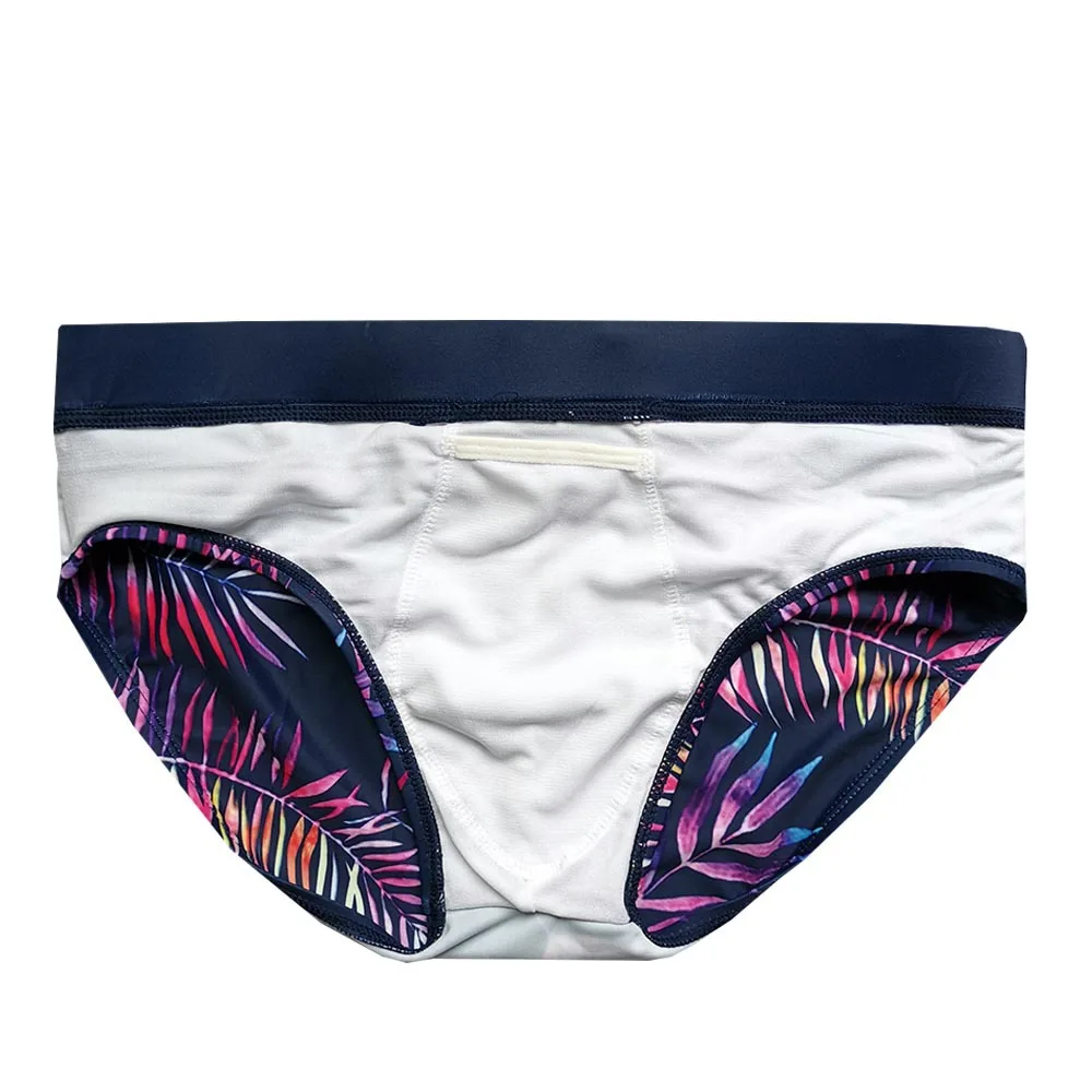 2026 men's color leaf printing with cup triangle  three-dimensional fashion foreign trade beach swimming trunks men's UXH033-1