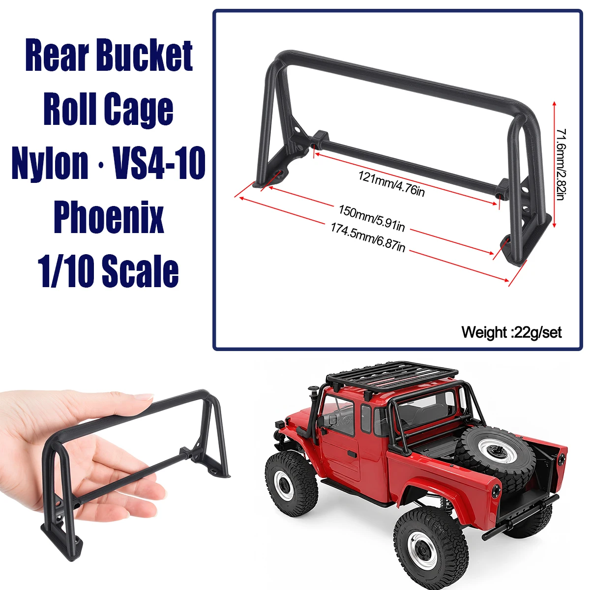 VP VS4-10 Phoenix Rear Bucket Roll Cage – Nylon Scale Body Upgrade Part for 1/10 RC Crawler