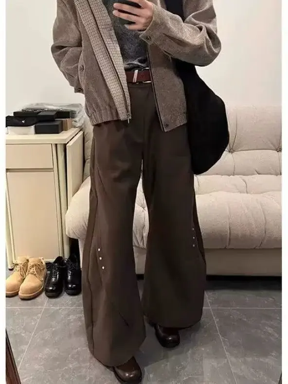 

American Sle Rivet Splicing Knife Wide Leg Suit Pants Loose Dad Jeans Men's Women's Long Trousers Casual Faion