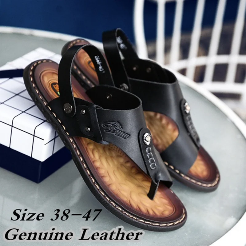 Hot Sale Men Sandals Genuine Leather Summer Shoes Leisure Slippers Flip-Flops Male Comfortable Footwear Footwear Large Size 47