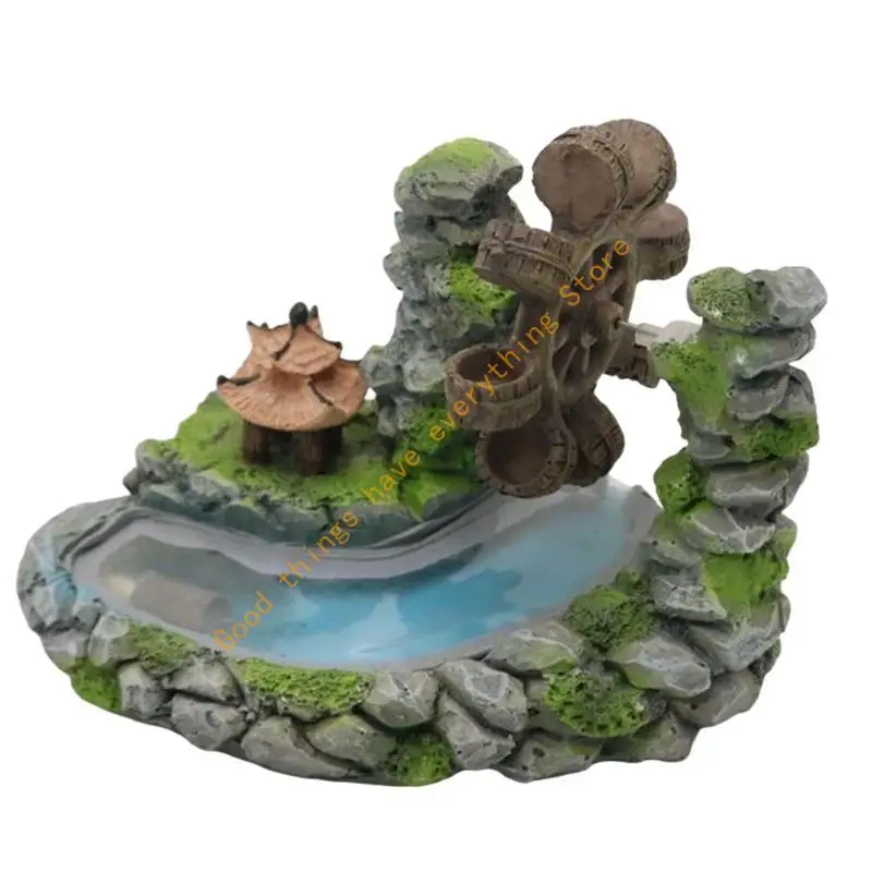 

Flowing Waterwheel Statue Fishtanks Landscape Potted Plant Ornament Fish Shelter 55KF