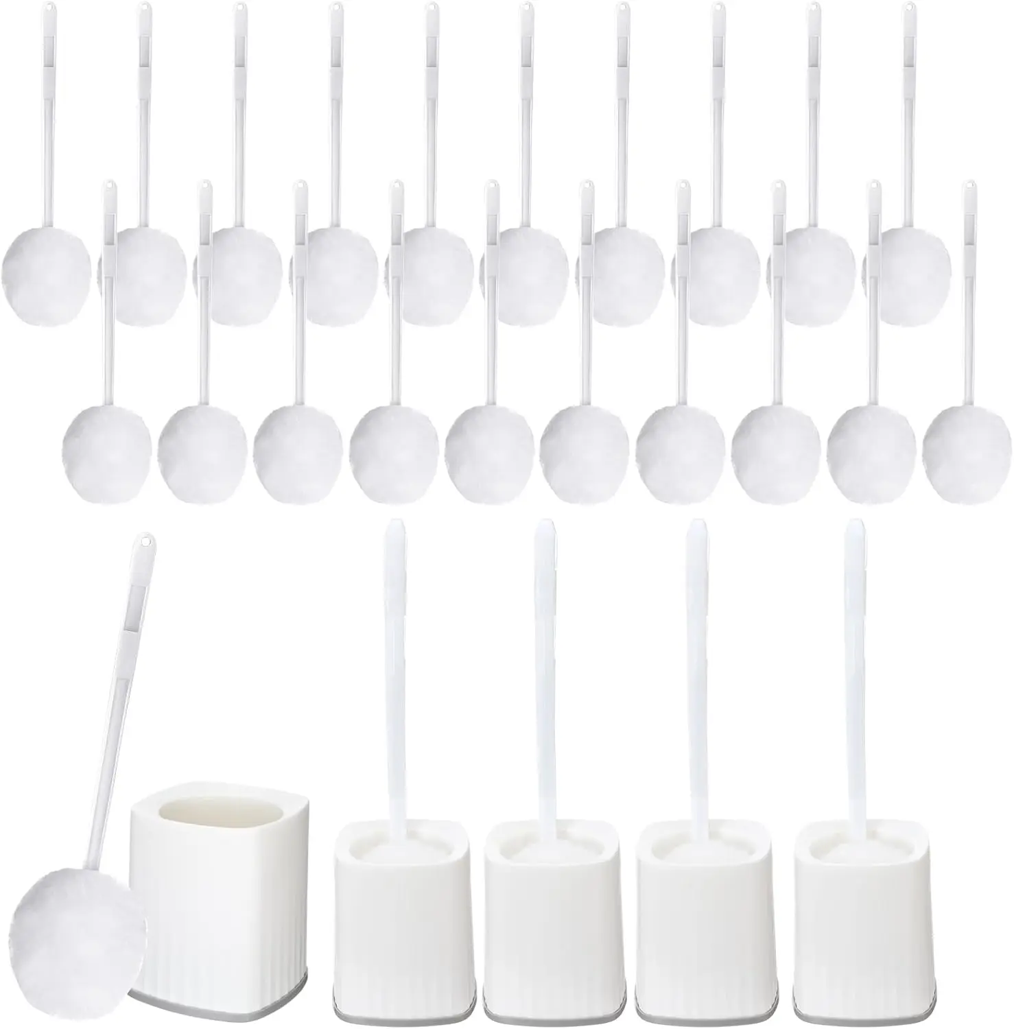 

20 Pcs Toilet Bowl Brush Mop and 4 Pcs Brush Holder White Reusable Toilet Bowl Cleaning Scrub Compact Long Scrubber Bulk