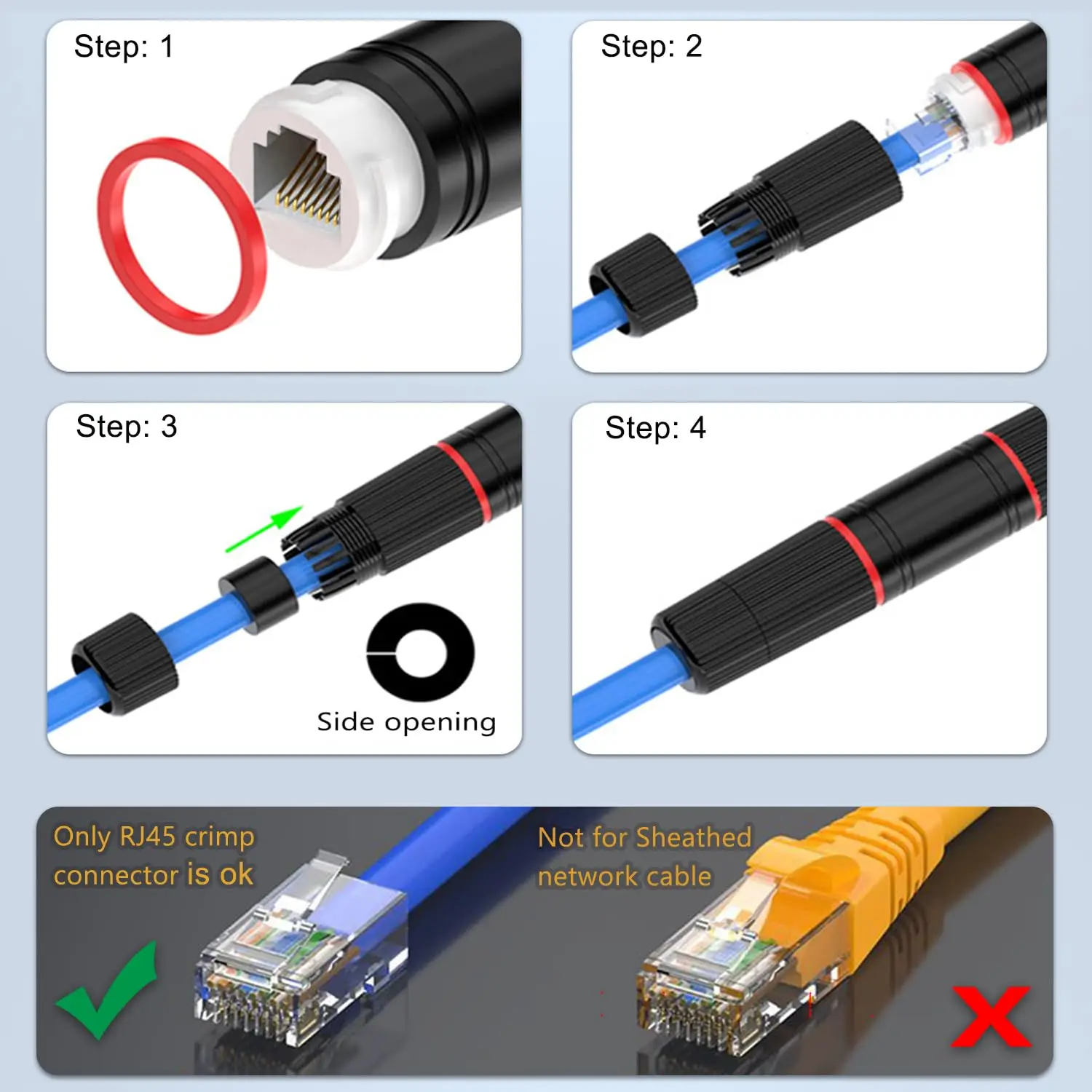 ขั้วต่อ RJ45 กันน้ำ IP67 ขั้วต่อสายเคเบิลเครือข่ายอีเธอร์เน็ต ขั้วต่อสายแลนสำหรับภายนอกอาคาร อะแดปเตอร์ตัวเมียสำหรับ Cat5e CAT6