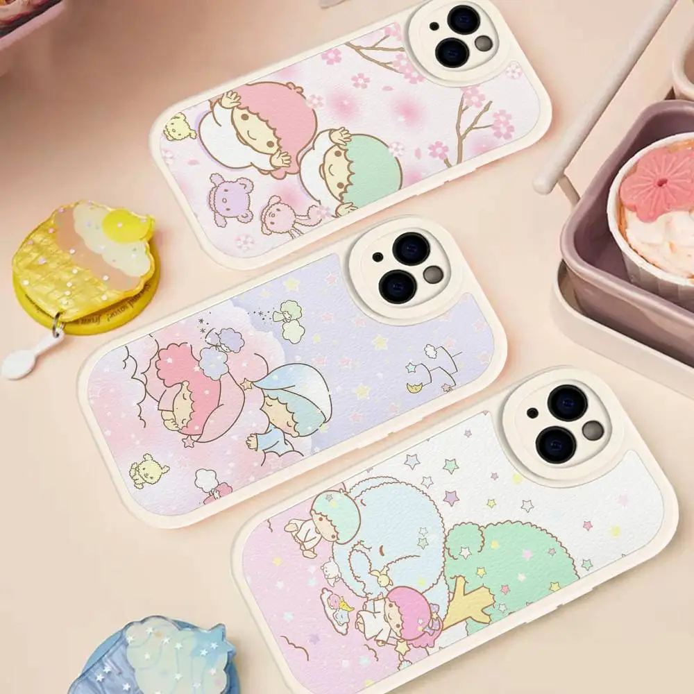 Linda Funda de Cuero con Diseño de Doble Estrella para iPhone 15 14 13 Pro Max 12 11 16 Plus