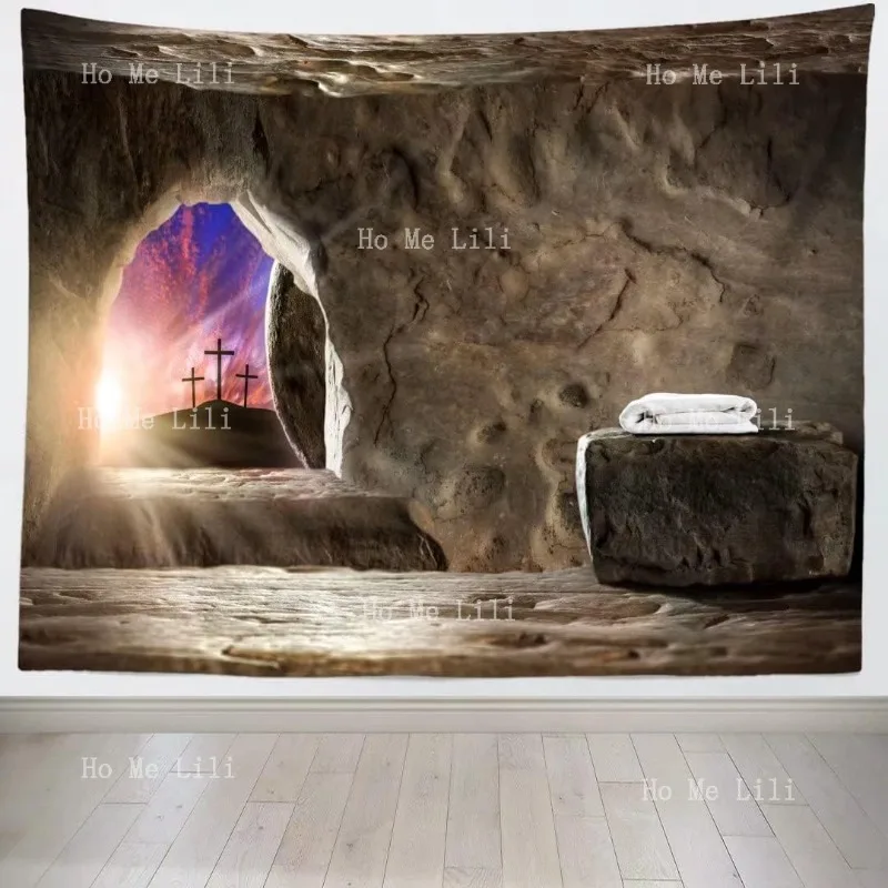 Tapisseries de pâques, toile de fond, Crucifixion, résurrection de jésus-Christ, tenture de grotte de tombe de montagne, église chrétienne