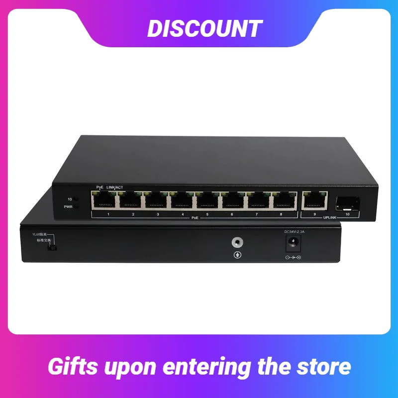 

10-портовый гигабитный коммутатор PoE PUSR с 8 PoE+ 1 Gigabit Ethernet и 1 порта SFP IEEE 802.3af/at @ 60 Вт Plug-and-Play USR-S1210P