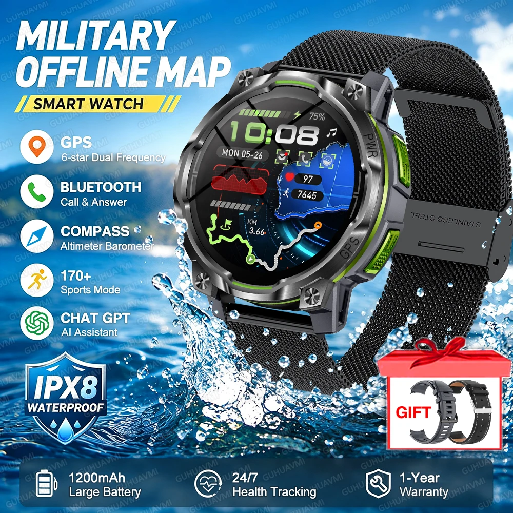 2026 GPS Offline Map Smart Watch, Advanced Navigation