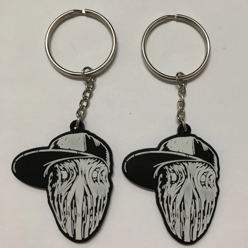 Customized Abstract head Rubber Keychains With Hat Backside Blank Logo Key Ring Accessories Wholesale Free Shipping