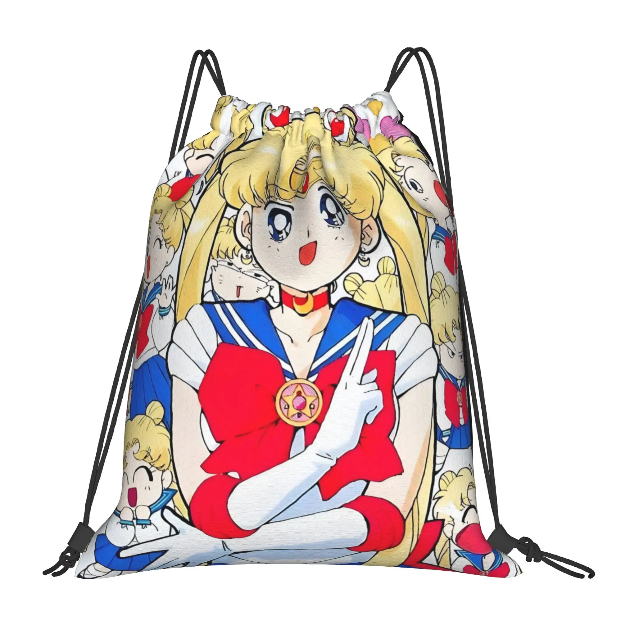 

Custom Sailors Moons Cute Cartoon Drawstring Bag Men Women Portable Gym Sports Sackpack Anime Training Backpacks
