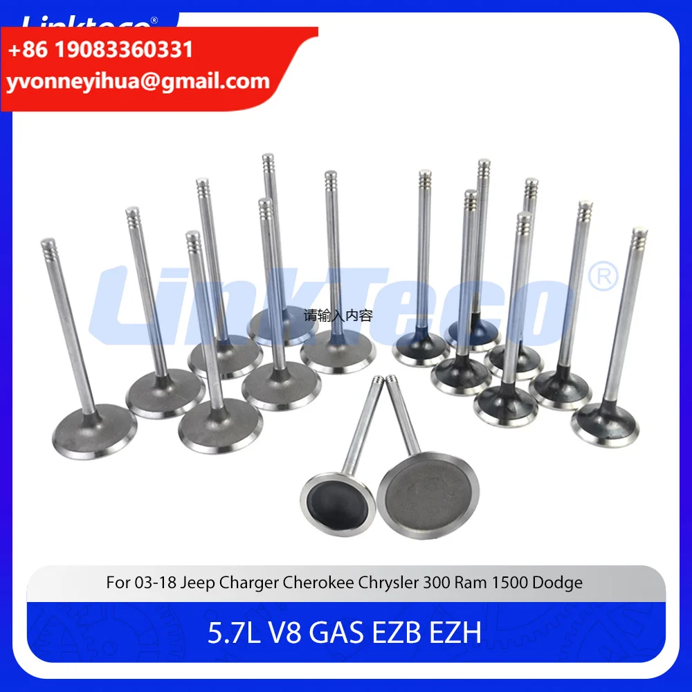 Engine 16X Intake Exhaust Valves Kit Fit 5.7 T L EZB EZH GAS V8 For 03-18 Jeep Charger Cherokee Chrysler 300 Ram 1500 Dodge 5.7L