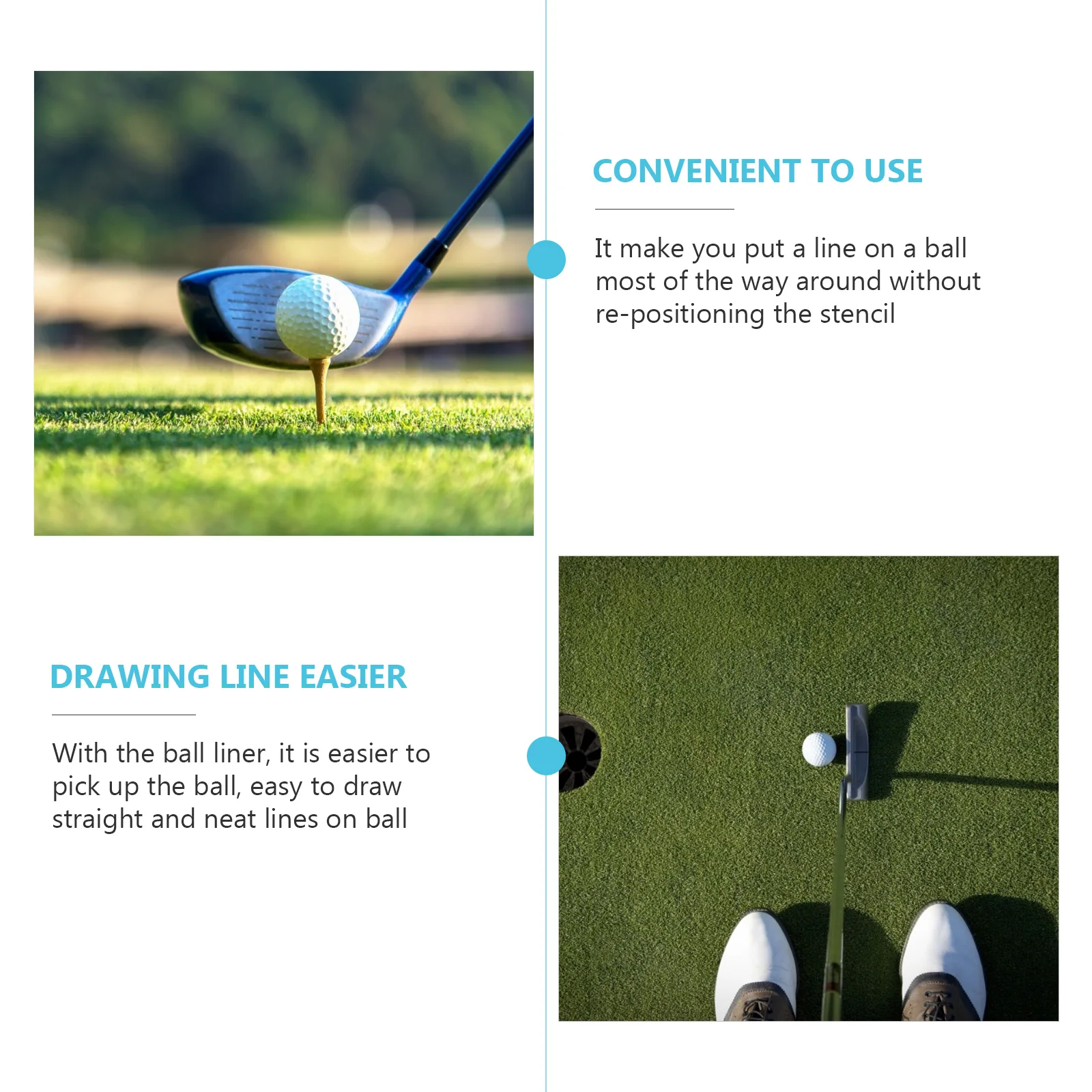 

2Pcs Golf Ball Marker Alignment Tool Durable Straight Lines Check Swing Putting Goals Green Ball Liner