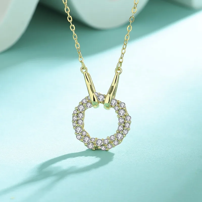 

S925 silver inlaid mozzarella ring necklace light luxury niche design full diamond circle pendant silver jewelry wholesale