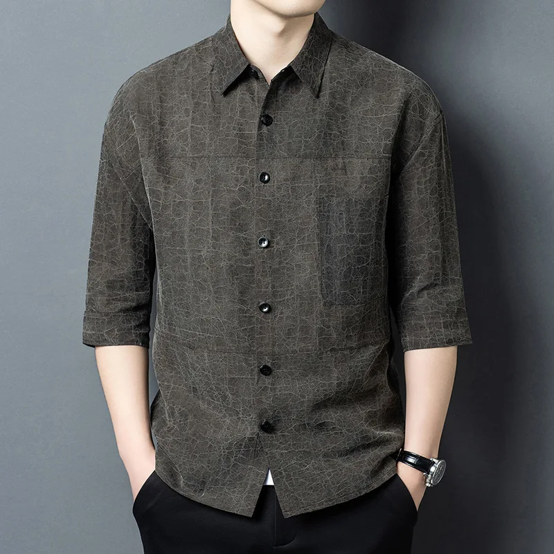 

Shirt Men Summer Mulberry Silk Middle-aged Business Shirt Dad Outfit