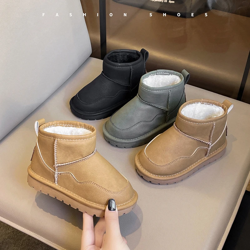 

Winter Plush Boots For Children Thick Warm Faux Fir Kid's Warm Boots PU Leather Waterproof Boy's Girl's Snow Boots Casual Boots