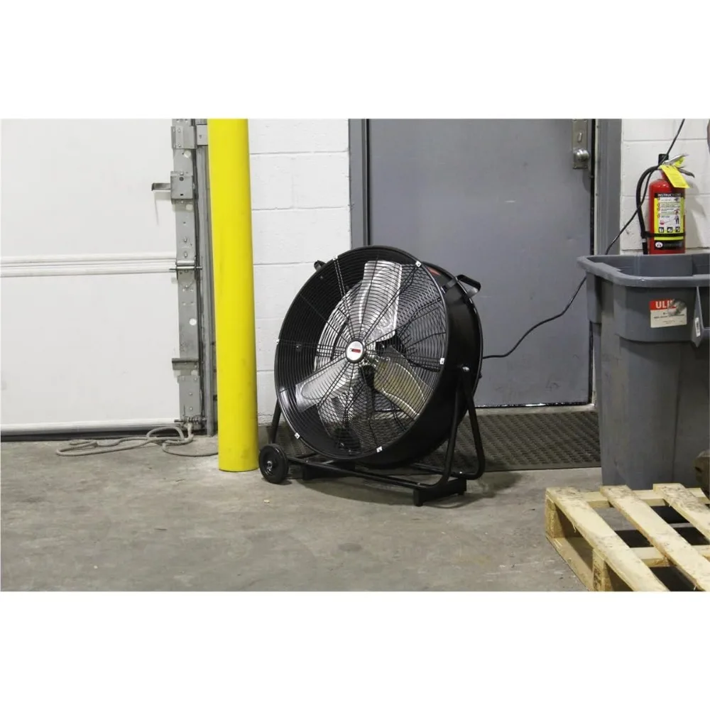 Ventola a tamburo con trasmissione a cinghia a 2 velocità ad alta velocità da 24 pollici con ruote e protezione da interruzione per un massimo flusso d'aria 7850 CFM, elencato UL