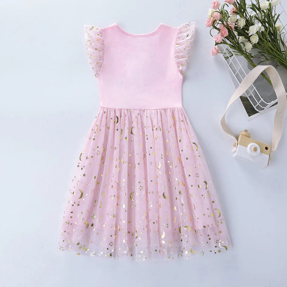 Adorable Summer for Kids Unicorn Embroidery on Cotton and Tulle Playful and Cute Dress for Girls Wardrobe Girls Casual Dresses