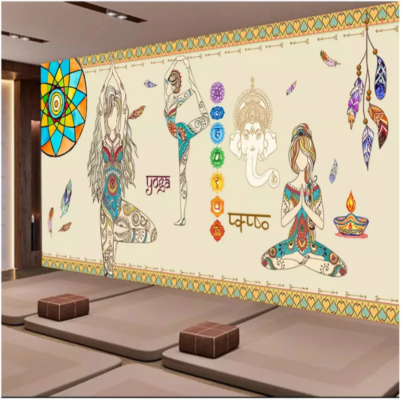 

Nostalgic Indian Dance Yoga Buddha Statue Industrial Decor Mural Wallpapers 3D Modern Yoga Studio Gym Background Wall Paper 3D