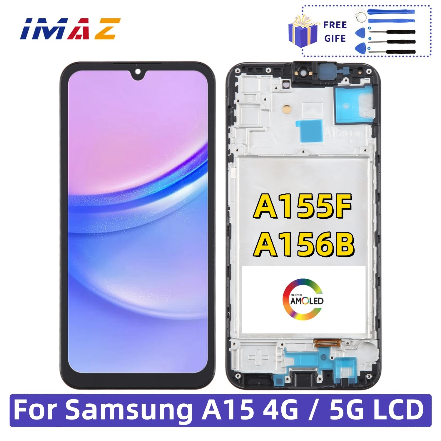 100%Tested AMOLED For Samsung A15 4G SM-A155F LCD Display Touch Screen Digitizer Assembly For Samsung A15 5G A156 SM-A156B LCD