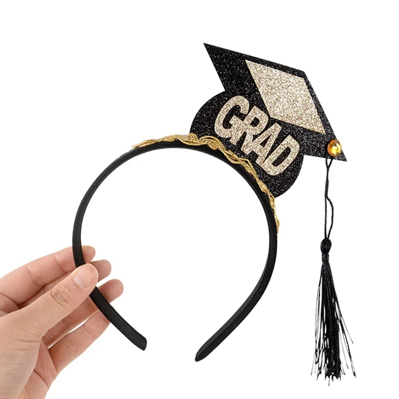 -A26M 2Set Grad Cap Headband Graduated Satin Sash 2024 Graduation Party Decoration Supplies Photo Props Mini Bachelor Hat