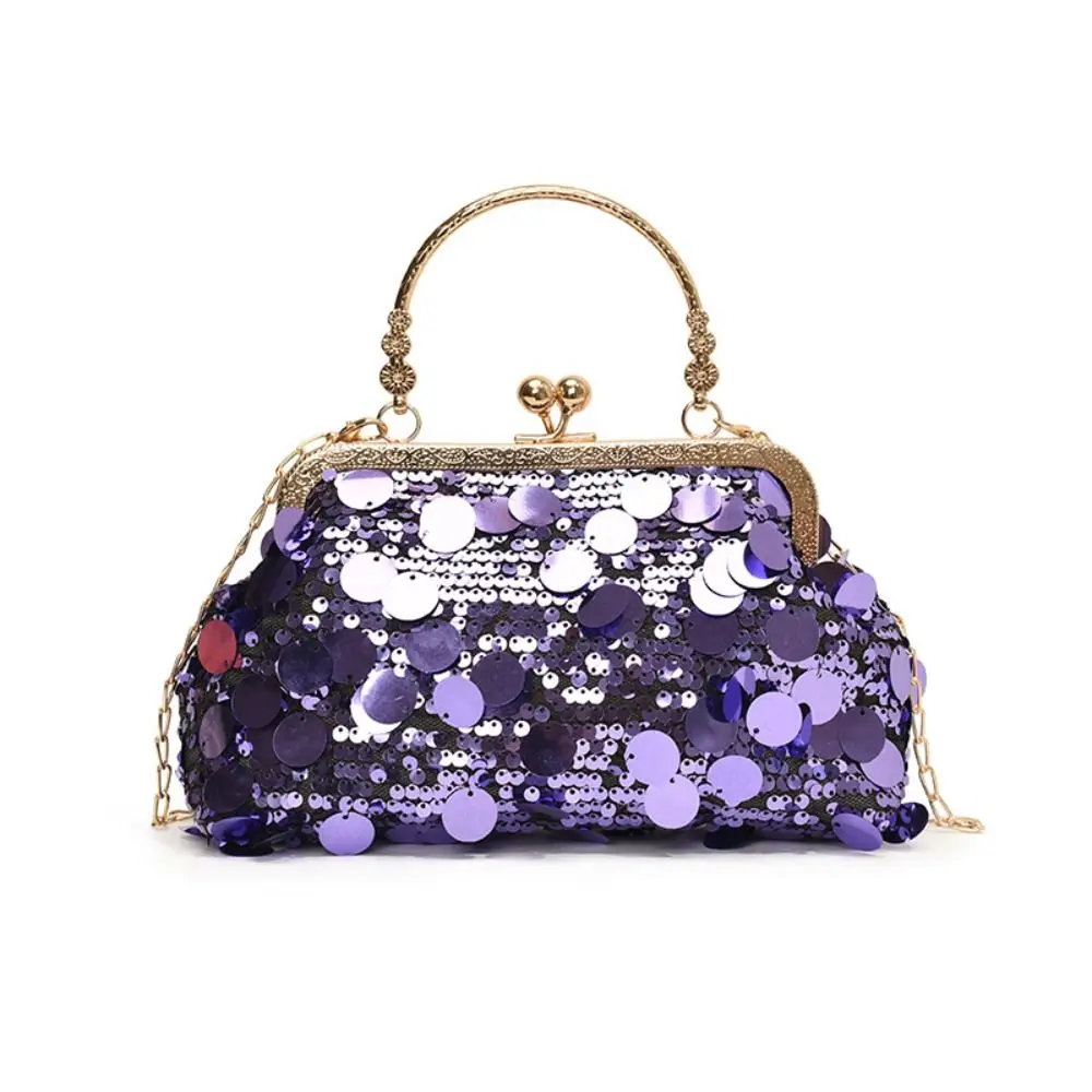 

Shiny Evening Banquet Bag Lock Buckle Glitter Sequin Shoulder Bag Single Shoulder with Round Handle Chain Crossbody Bag Party