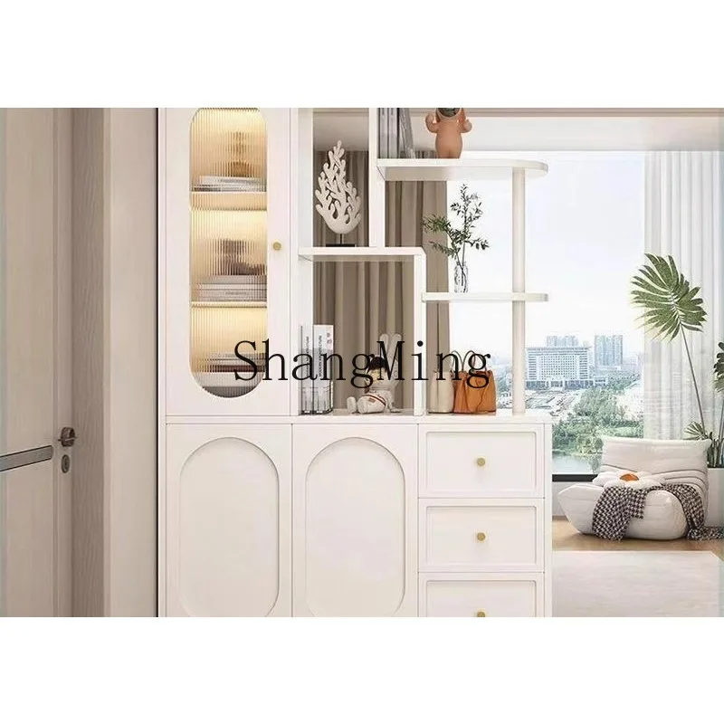 

ZHB cream wind solid wood porch cabinet integrated living room screen partition home decoration foyer wall storage cabinet