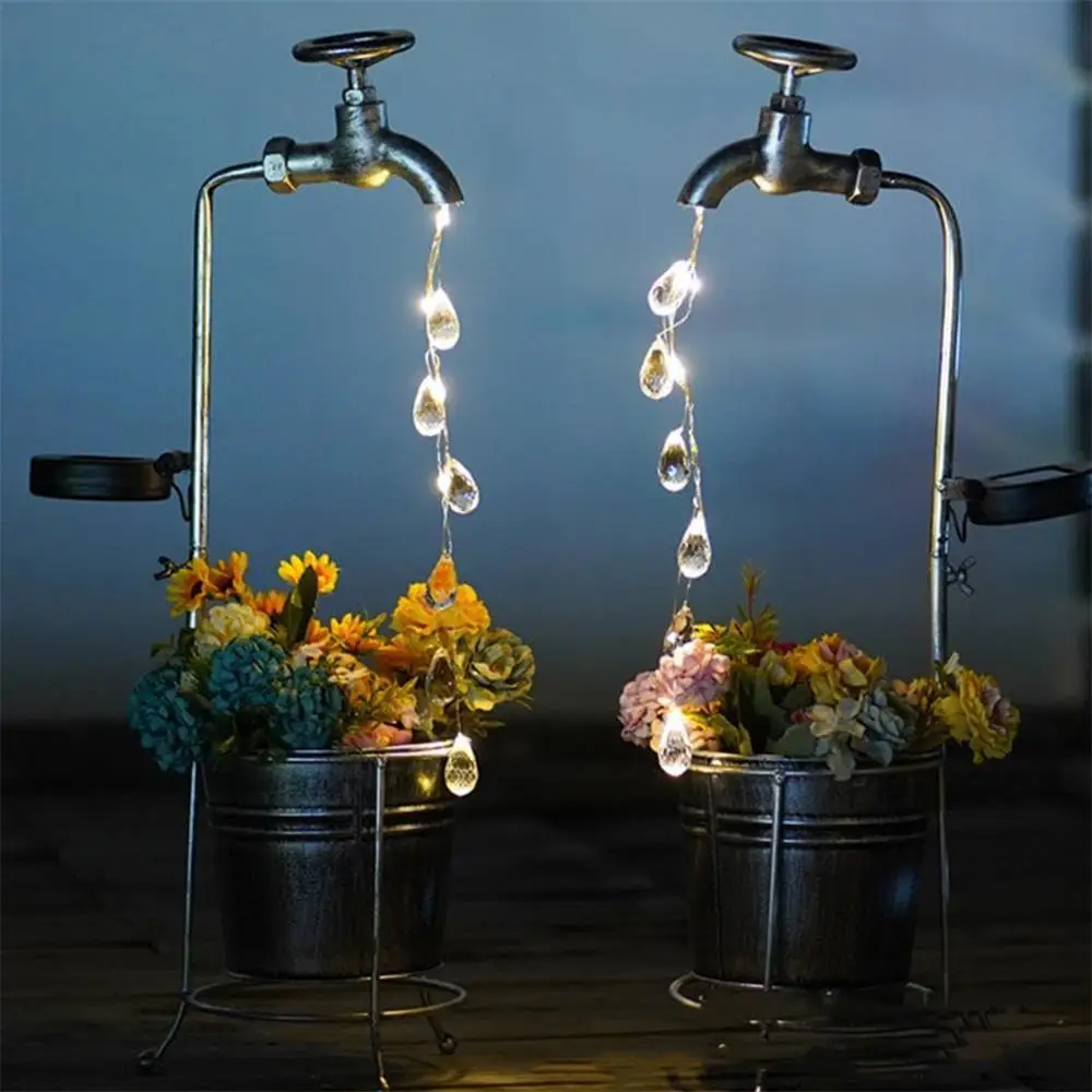 Water Faucet Solar Powered Light Sprinkler Kettle Water Droplet Flower Pot Lawn Light Courtyard Outdoor Fairy Garden Light