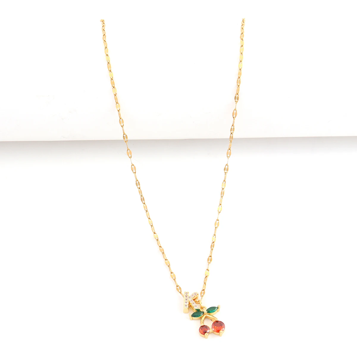Vergoldete Kirsch-Halskette mit Initialen für Damen und Herren, Zirkon-Schmuck – Detail 2