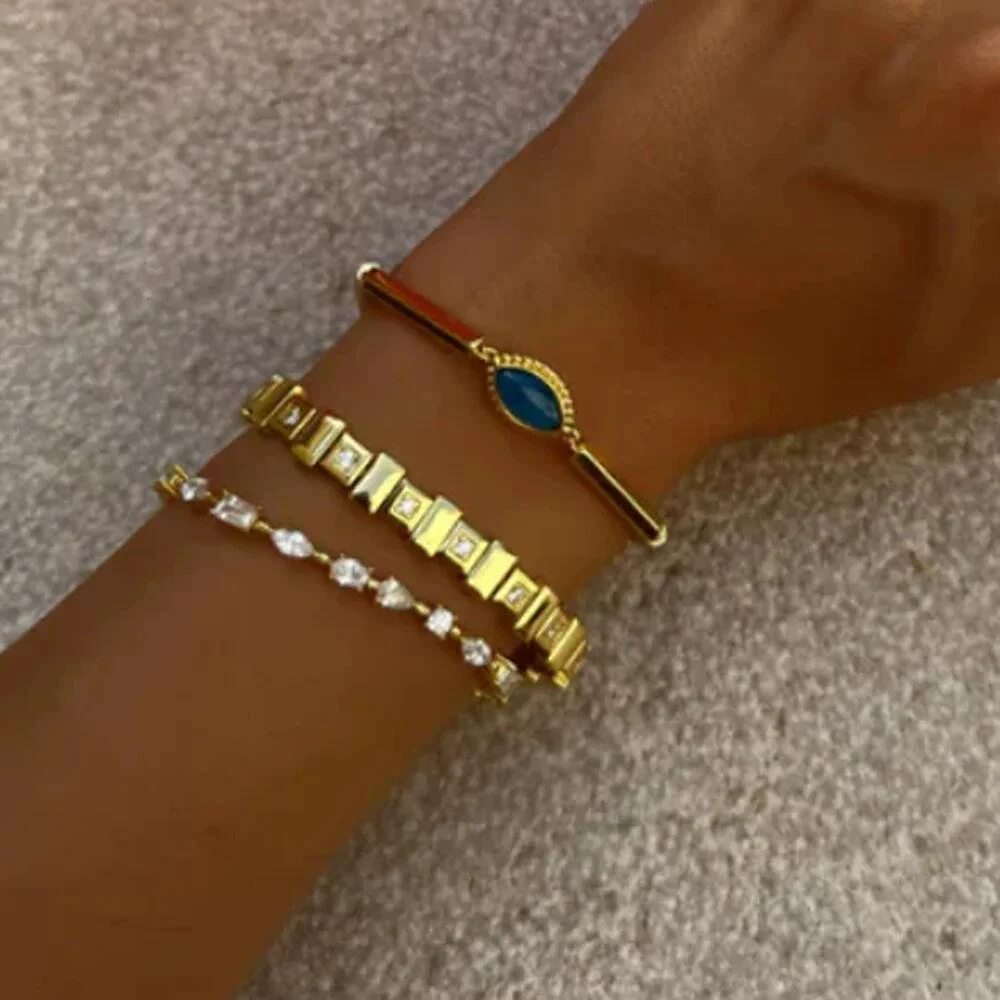 High Quality Blue Marquise Stone Geometric Bamboo Chain Charm Bracelet Necklace For Women Fashion Jewelry Party Bar