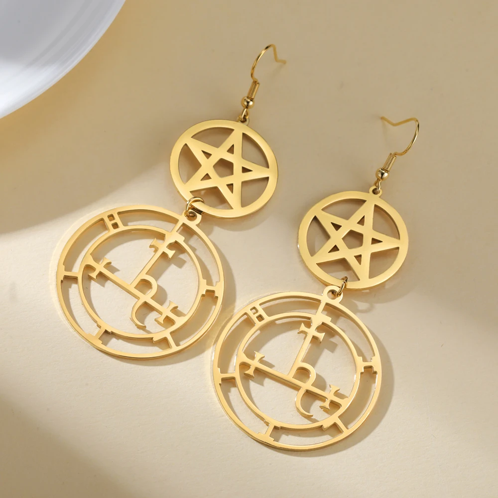 Dawapara Wheel of Hecate Pentagram Ohrringe Sigil of Lilith Mondgöttin Pentagramm Symbol Edelstahl Ohrringe Wicca Schmuck – Detail 15