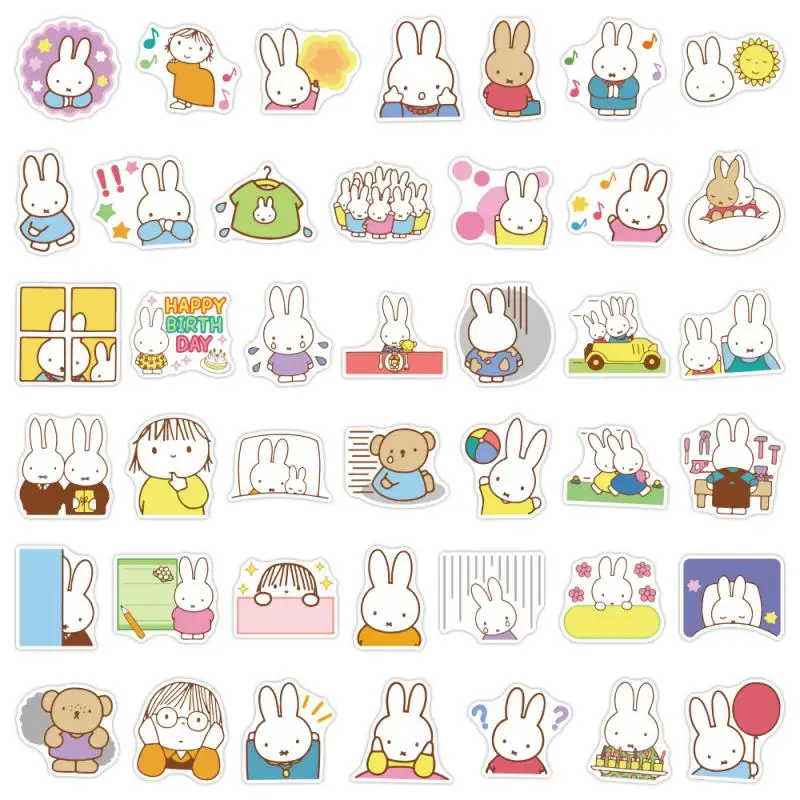 50Pcs Miffy Rabbit New Stickers Kawaii Random Bunny Water Cup Waterproof Decorative Stickers Refrigerator Cartoon Stickers
