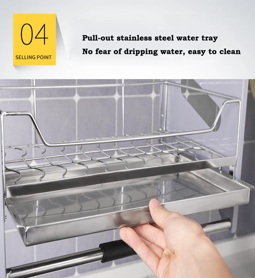 Qwinn 2026-304 stainless steel Kitchen Hanging cabinet dishes pull basket double layer Damping hydraulic lifting drawer - view 5
