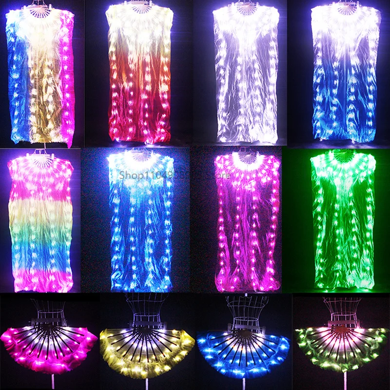 

New Led Fan Veil 155cm Length Belly Dance Costumes Rainbow Color Led Fan Veils Hand Fan Carnival Led Custumes Shows