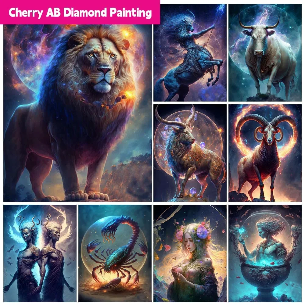 

Fantasy Zodiac Twelve Constellation 5D DIY AB Diamond Painting Velvet Canvas Embroidery Cross Stitch Kits Rhinestones Decor Gift