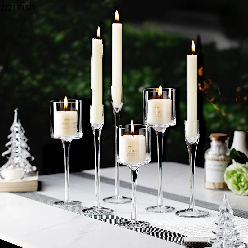 High Footed Glass Candle Holder Transparent Candle Cup Candles Container Desktop Candlestick Decor