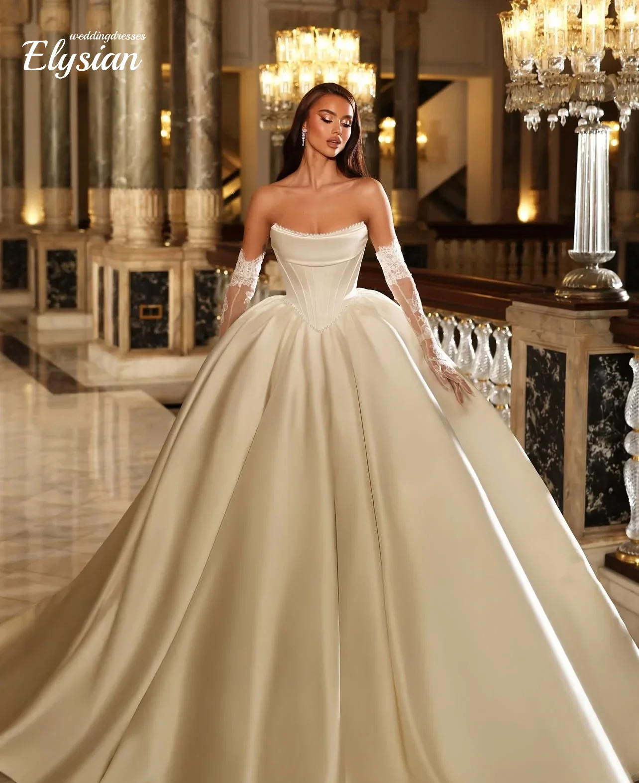 

Свадебные платья принцессы на заказ, атласные свадебные платья с жемчугом, корсетные свадебные платья, свадебные платья Vestidos de novia.