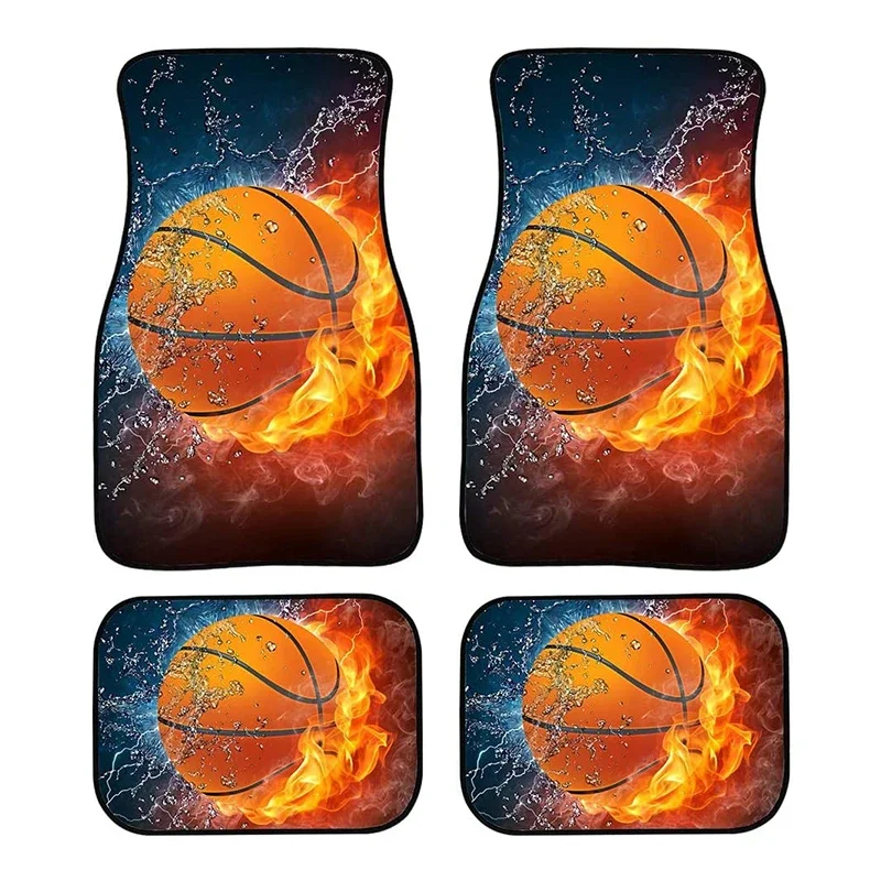 Anime Style Basketball Printing Design Easy To Clean Rubber Material Front And Rear Row General Car Foot Mat 4/2PCs