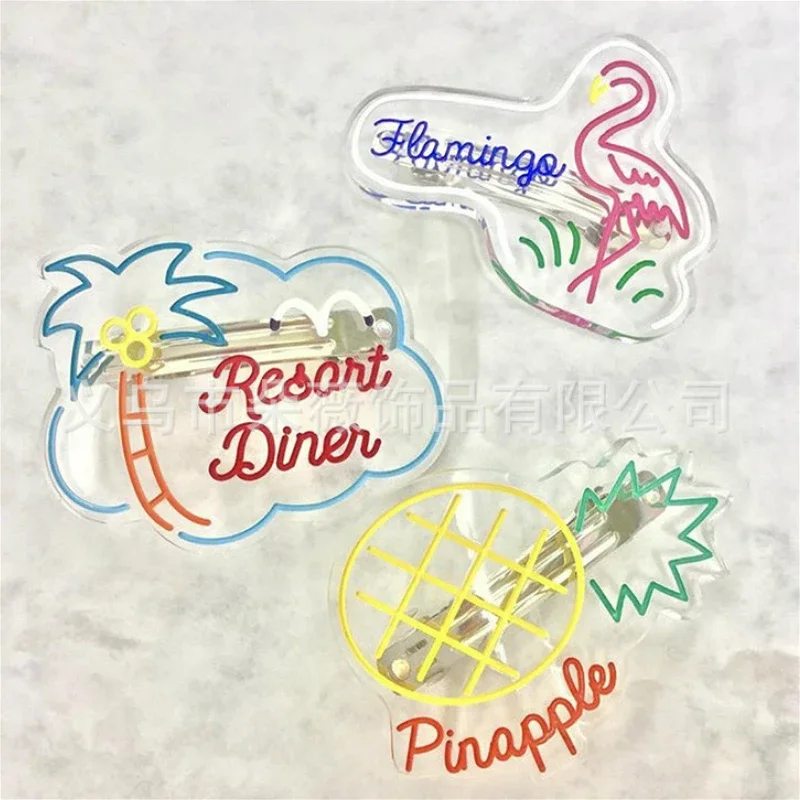 

9x7cm Fashion High-quality Acetate Blooming Women Pineapple Flamingos coconut tree Clip Hairpin Gift Head wear Sweet Hair Clips