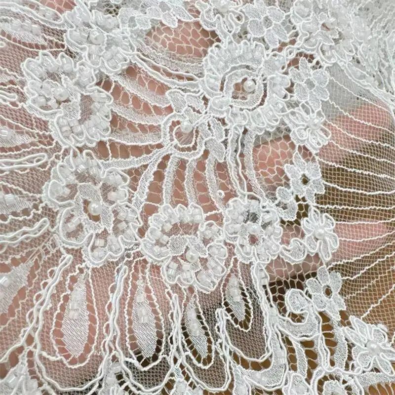 3M x 1,5M Perlenkordel-Pailletten-Spitzenstoff. Luxuriöser Abendkleidstoff, Französische Spitze zum Nähen – Detail 5